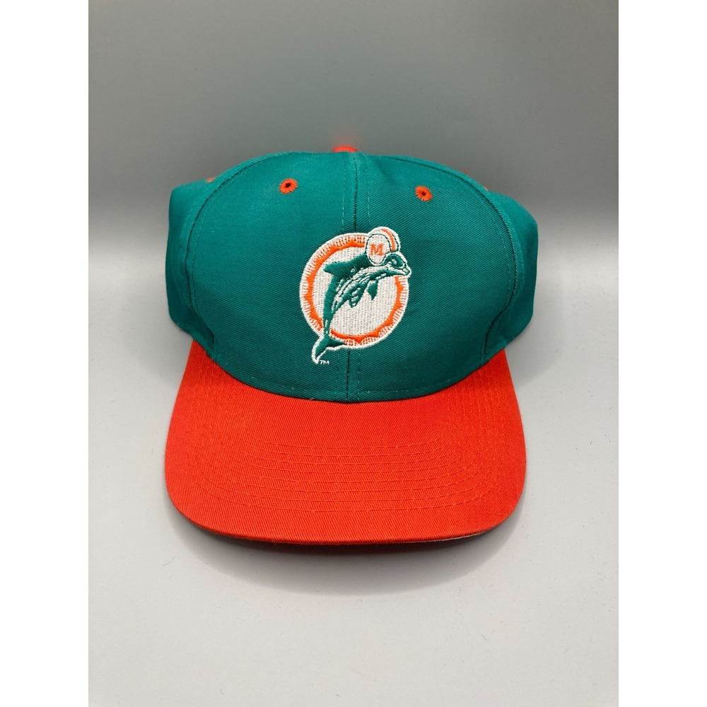 Vintage Miami Dolphins Logo 7 Snapback Hat Teal Orange NFL Green Underbrim Old